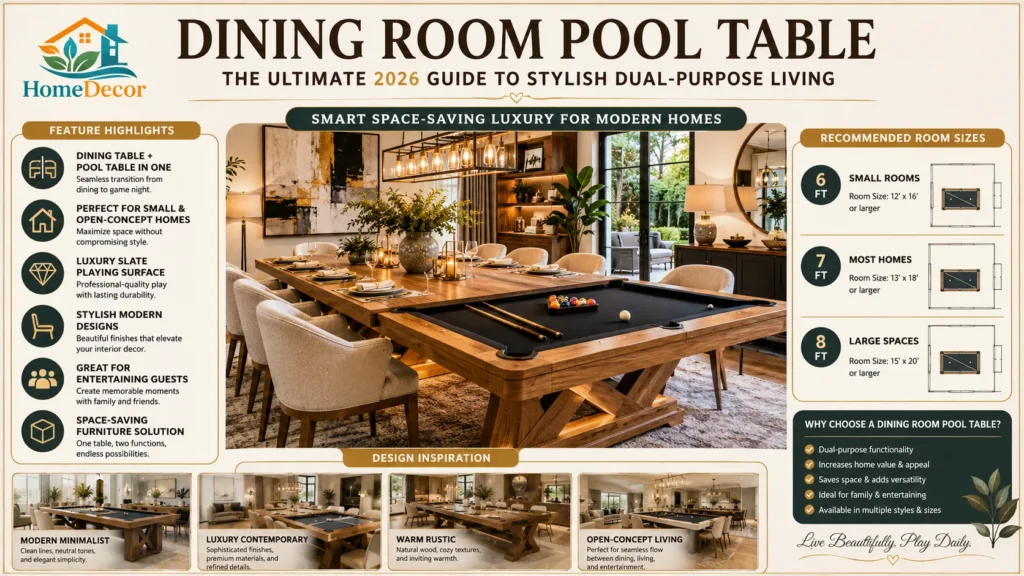 Dining Room Pool Table: A stylish dual-purpose furniture solution that combines elegant dining with premium billiards for modern homes in 2026.